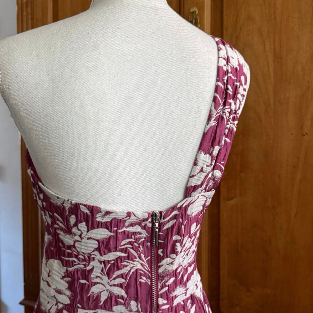 Alexis Livie one shoulder sheath mini dress Fuschia pink jacquard women’s M med - Picture 9 of 13